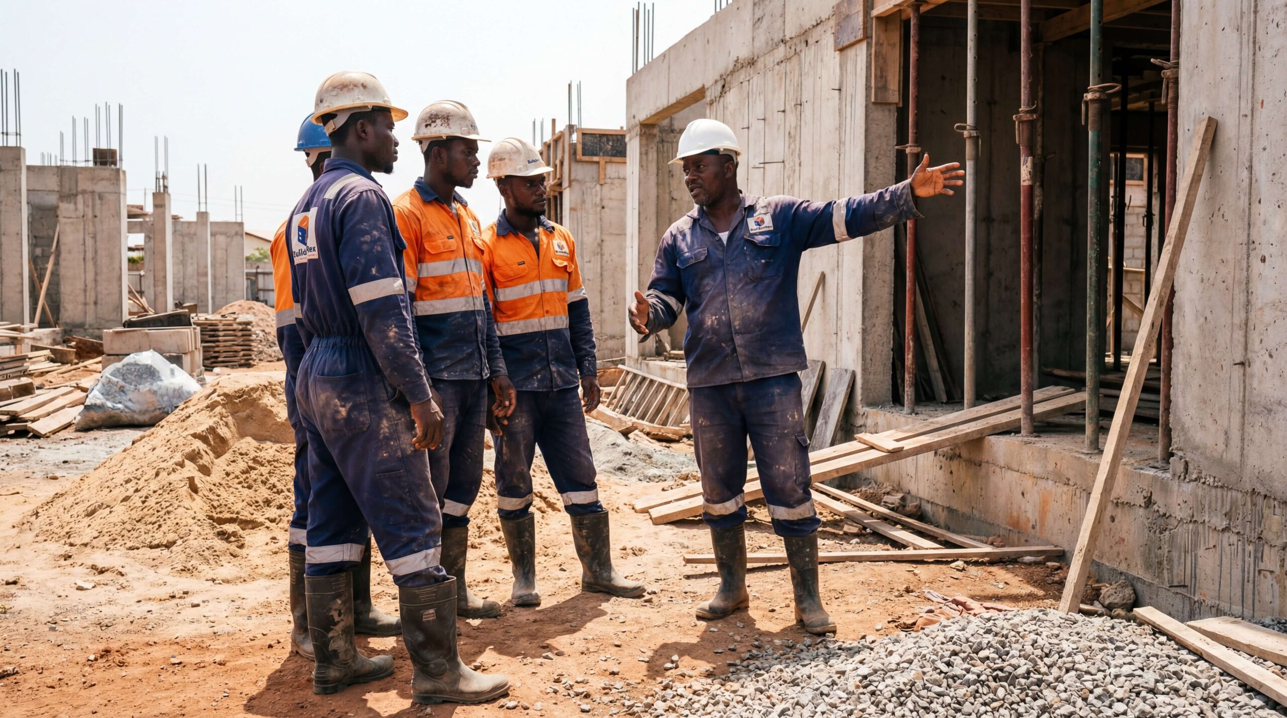 Construction team working on residential building project in Ghana